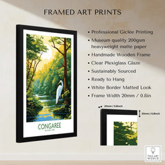 Framed Congaree National Park art print with heron, river, forest, and quality print details.