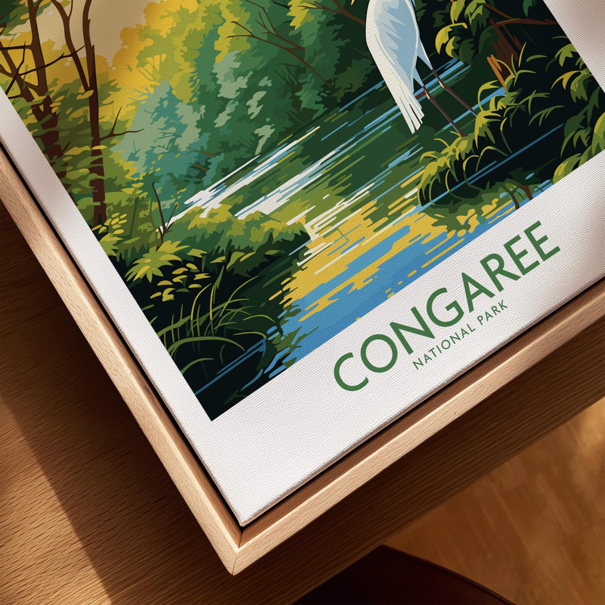 Framed Congaree National Park travel poster print with scenic forest and wetland art