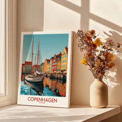 Copenhagen Wall Art | Modern Style featuring vibrant colors of Denmark's capital city and a charming boat scene.