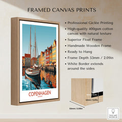 Copenhagen Wall Art | Modern Style framed canvas print showcasing vibrant Copenhagen scenery.