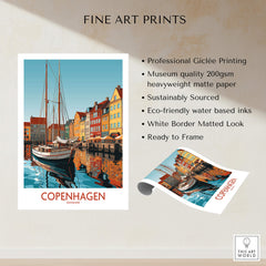 Copenhagen Wall Art | Modern Style Beautiful Giclée Print showcasing vibrant Copenhagen scenery and colorful buildings.