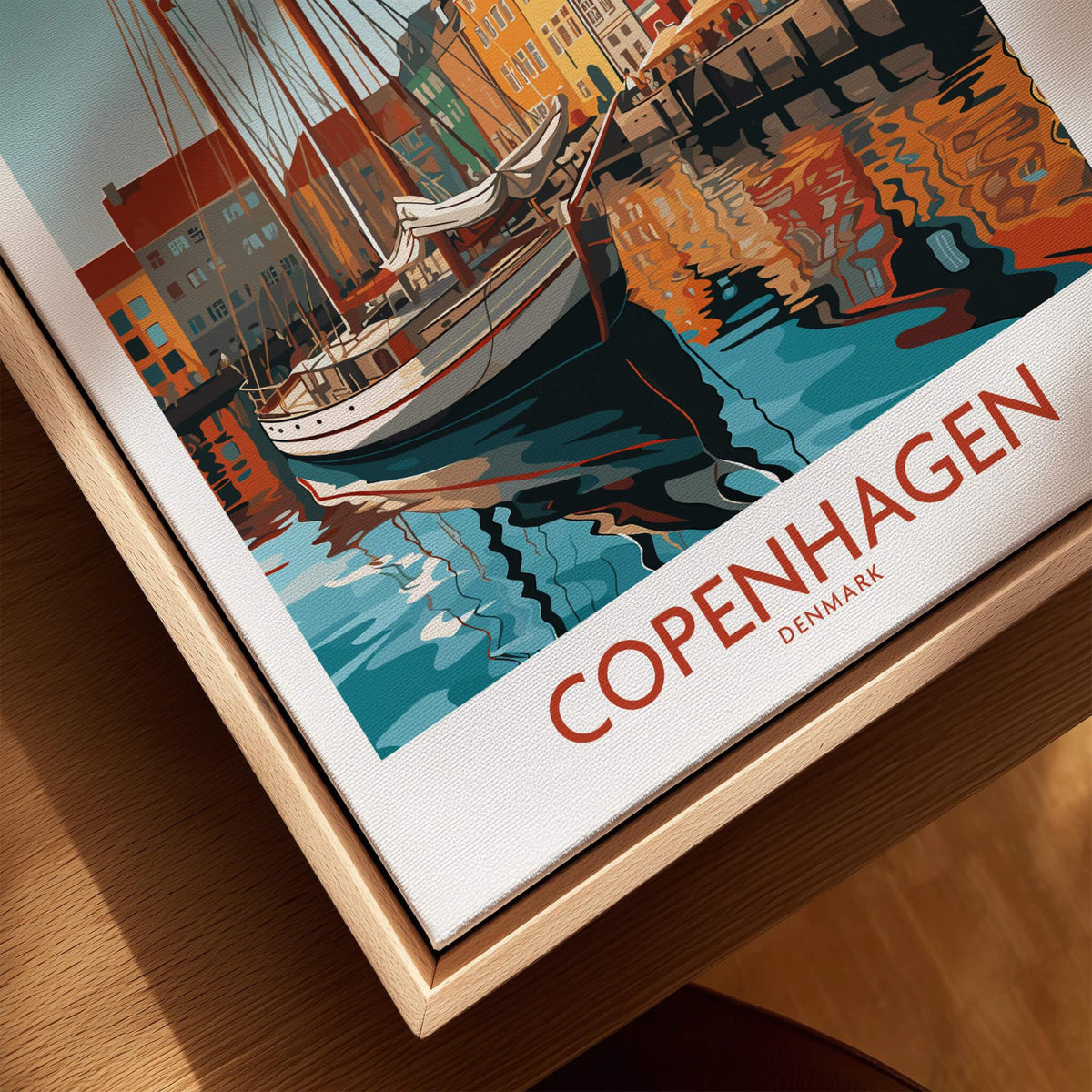 Copenhagen Wall Art | Modern Style vibrant print showcasing the colorful harbor of Copenhagen, Denmark.
