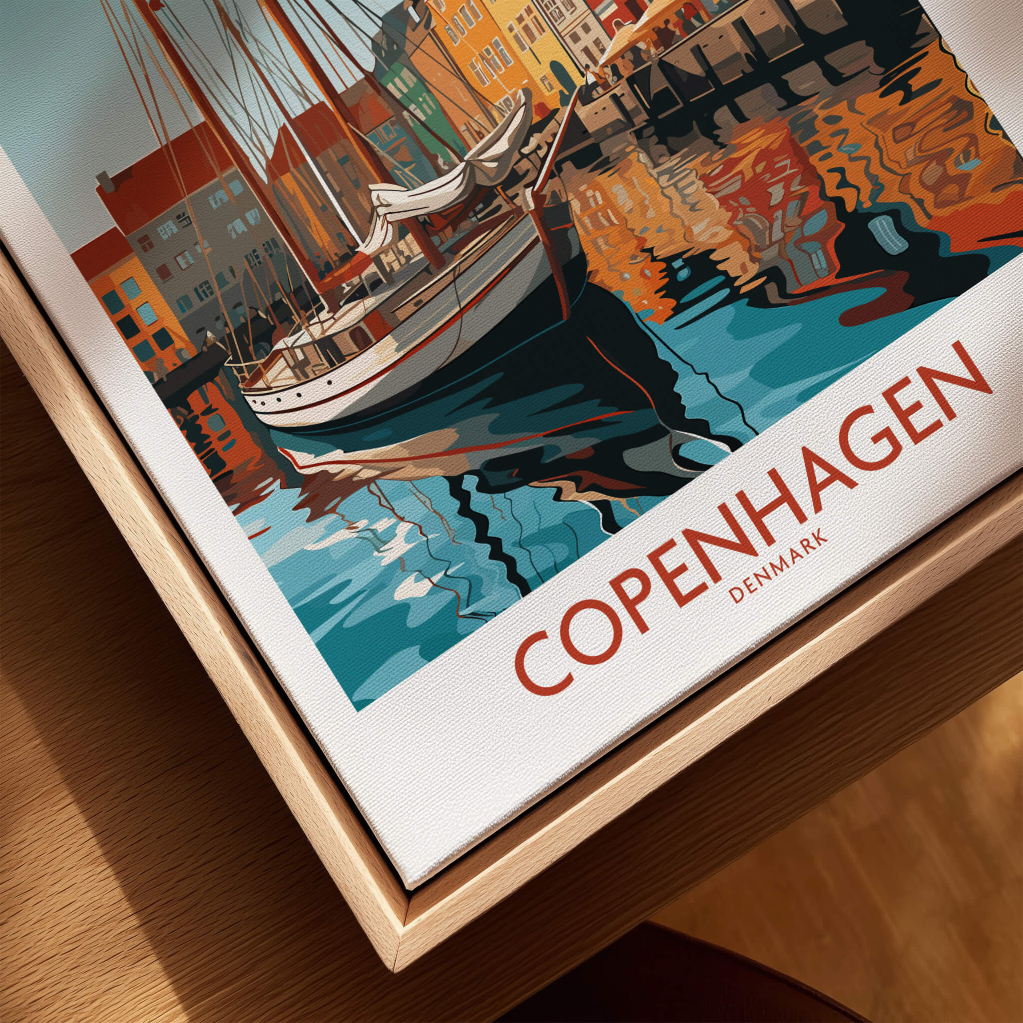 Copenhagen Wall Art | Modern Style vibrant print showcasing the colorful harbor of Copenhagen, Denmark.
