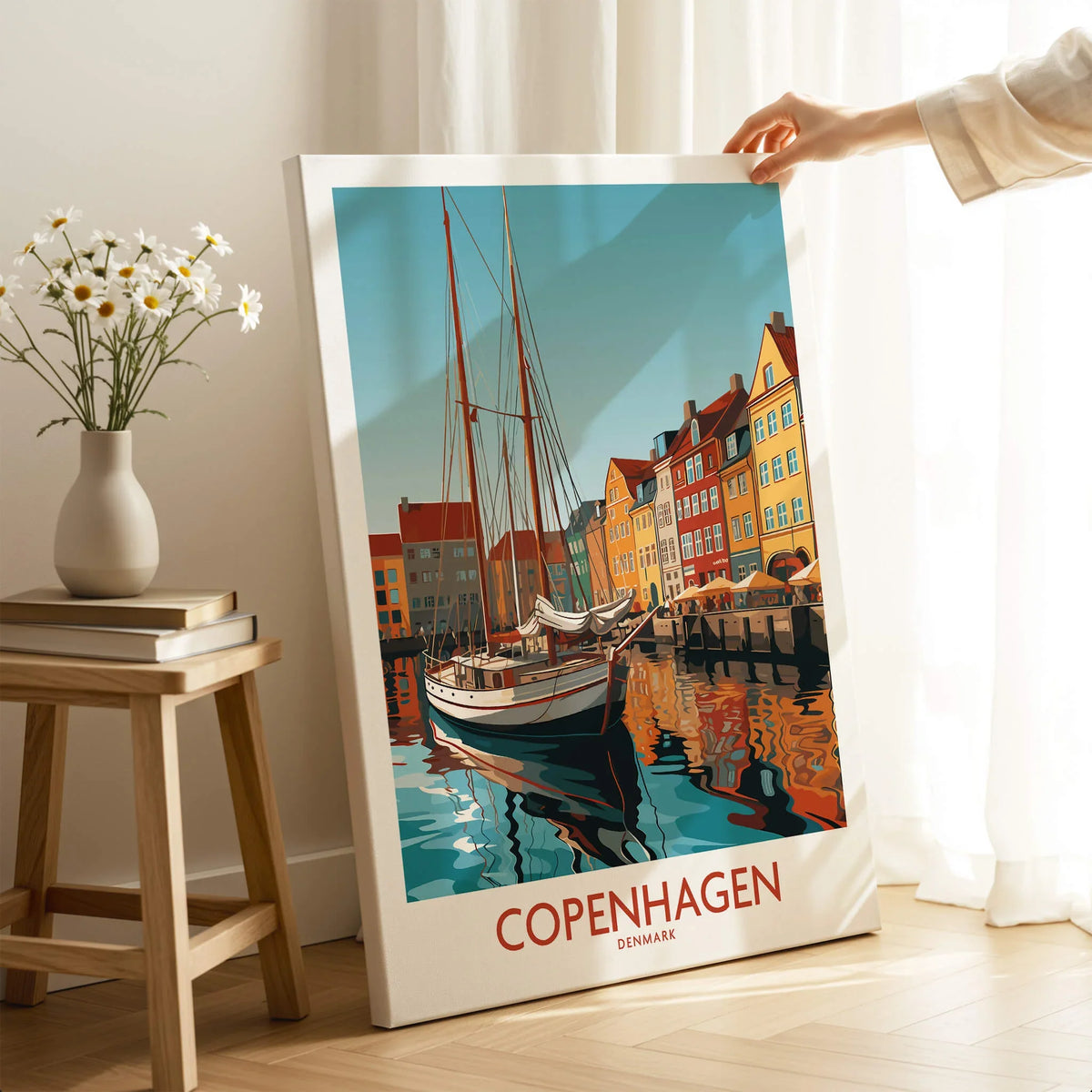Copenhagen Wall Art | Modern Style showcasing vibrant colors of Denmark with a charming harbor scene.