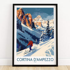 Cortina d'ampezzo Ski Print - Italy showcasing a skier amidst beautiful alpine scenery in Cortina d'ampezzo, Italy.
