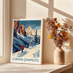 Cortina d'ampezzo Ski Print - Italy showcasing a skier navigating picturesque slopes with a scenic backdrop.