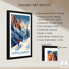 Cortina d'ampezzo Ski Print - Italy framed art print featuring stunning ski scenery and detailed specifications.