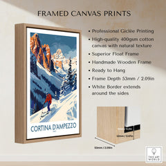 Cortina d'ampezzo Ski Print - Italy framed canvas print with wooden frame and professional giclée printing.