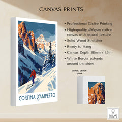 Cortina d'ampezzo Ski Print - Italy showcasing professional Giclée printing and solid wood stretcher for wall art.