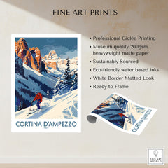 Cortina d'ampezzo Ski Print - Italy showcasing professional Giclée printing on museum quality paper.