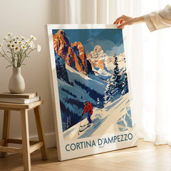 Cortina d'ampezzo Ski Print - Italy showcasing a skier in stunning alpine scenery.