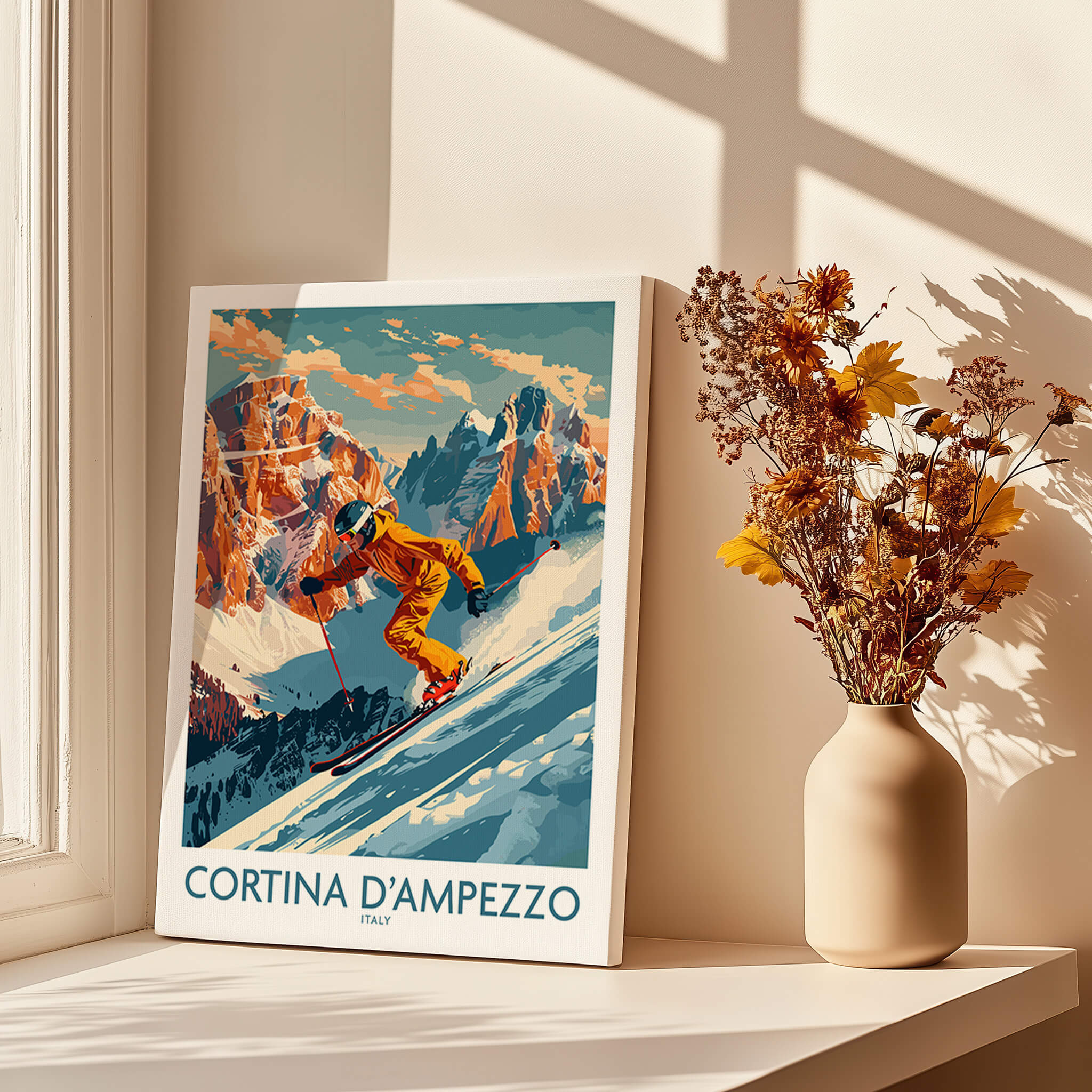 Cortina d'ampezzo Wall Art featuring a vintage ski poster, perfect decor for ski enthusiasts