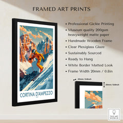 Cortina d'ampezzo Wall Art featuring a framed ski poster with professional Giclée printing and a wooden frame.