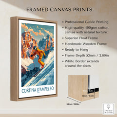 Cortina d'ampezzo Wall Art framed canvas print featuring a ski poster for home decor.