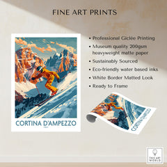 Cortina d'ampezzo Wall Art showcasing a ski poster with professional Giclée printing and eco-friendly inks.