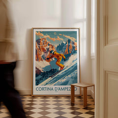 Cortina d'ampezzo Wall Art featuring a ski poster in a beautifully styled interior setting.