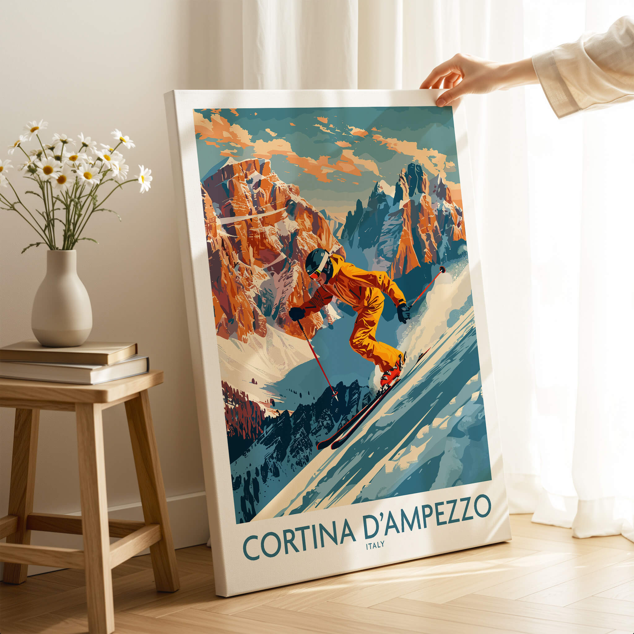 Cortina d'ampezzo Wall Art featuring a ski poster, capturing adventure and elegance for home decor.