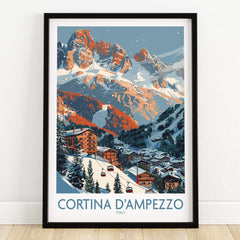Cortina d'ampezzo Print Italy showcasing the stunning mountains and charming village scene in a framed print.