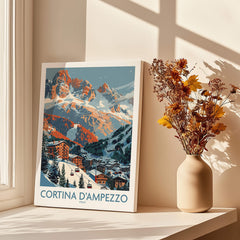 Cortina d'ampezzo Print Italy displayed in a sunlit room, showcasing scenic mountain views and charming village architecture.