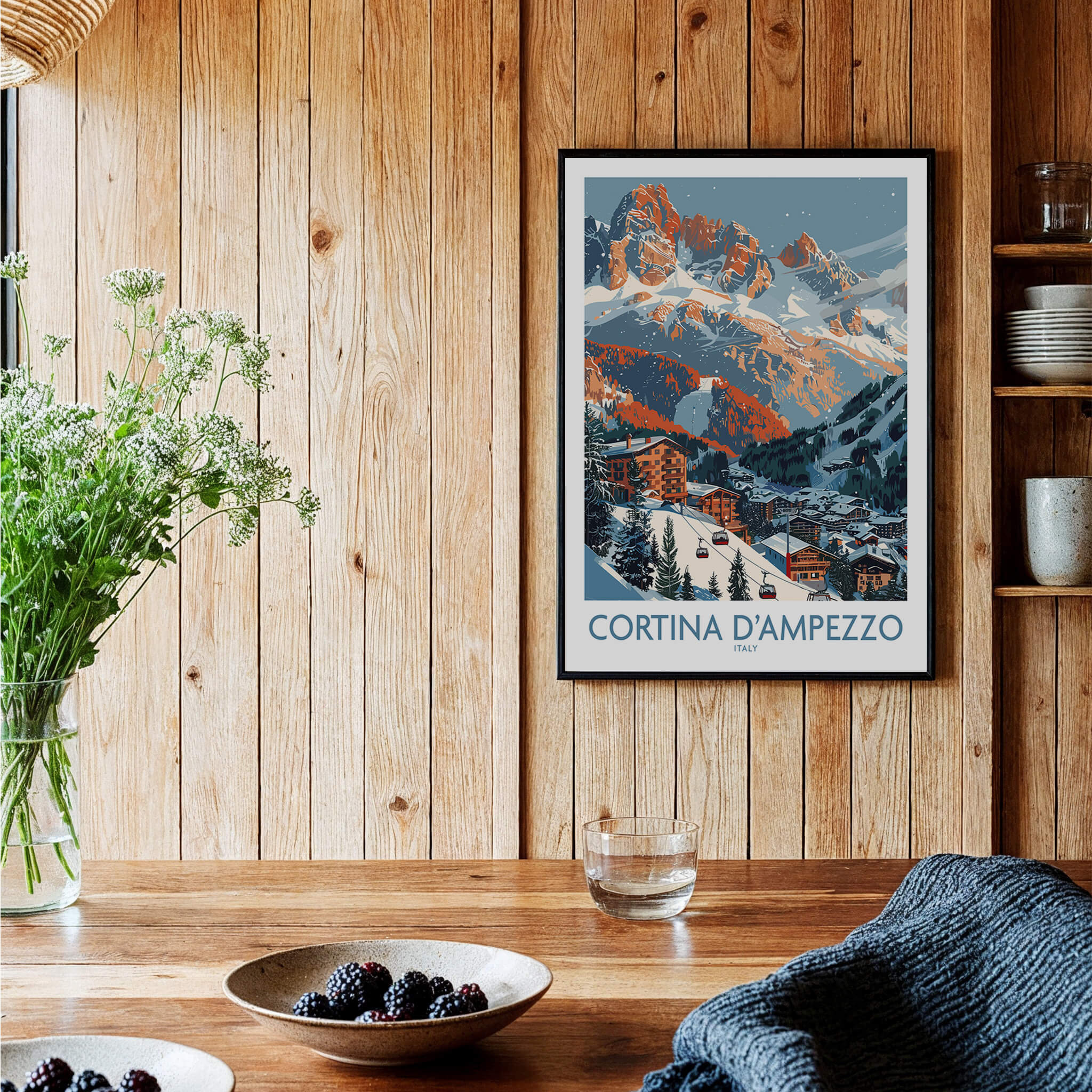 Cortina d'ampezzo Print Italy showcasing stunning mountain scenery and charming village decor.