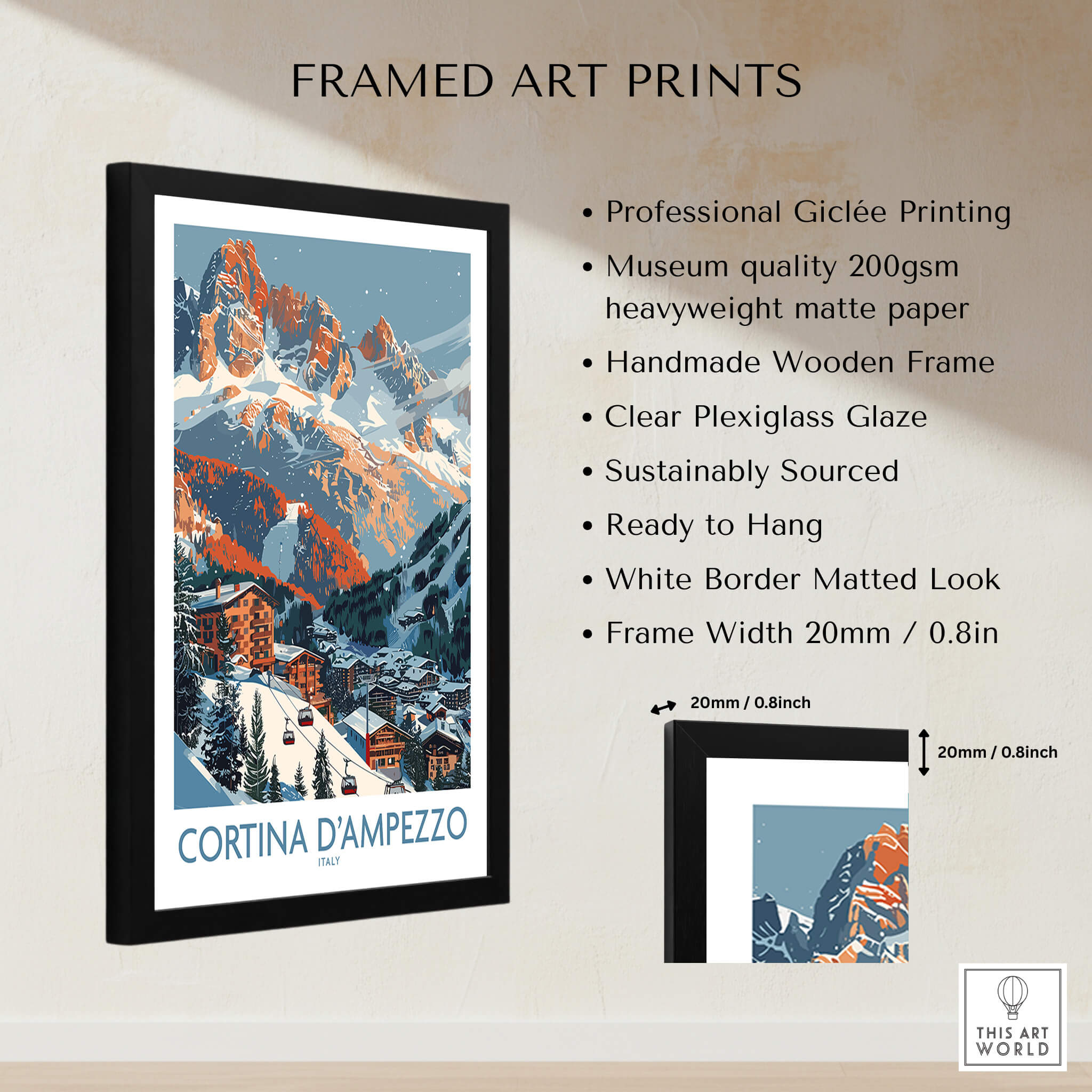 Cortina d'ampezzo Print Italy framed art print showcasing stunning mountain scenery and vibrant colors.