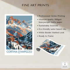 Cortina d'ampezzo Print Italy showcasing stunning mountains and village, perfect for home decor.