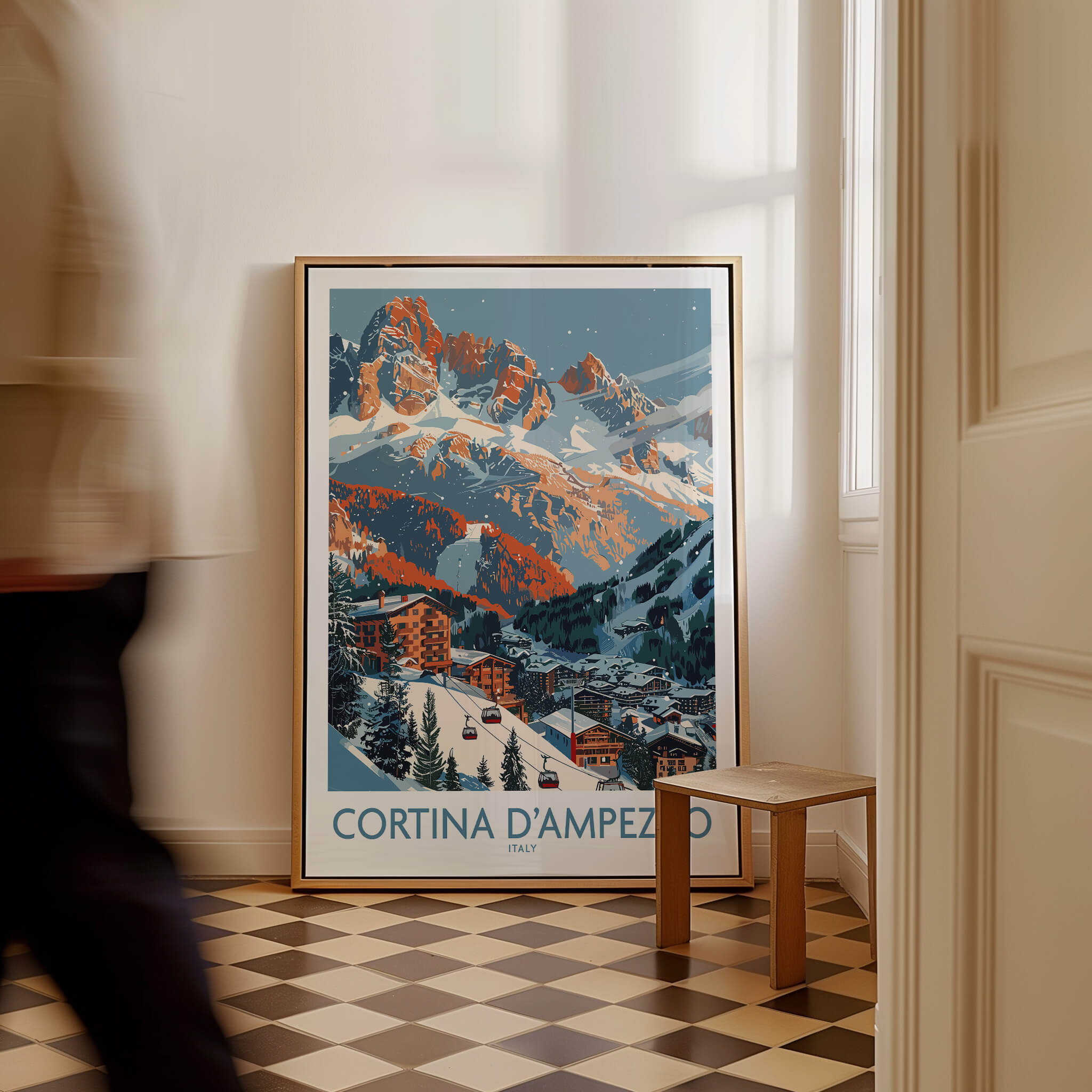 Cortina d'ampezzo Print Italy showcased in a stylish interior, highlighting its stunning mountain scenery and charm.