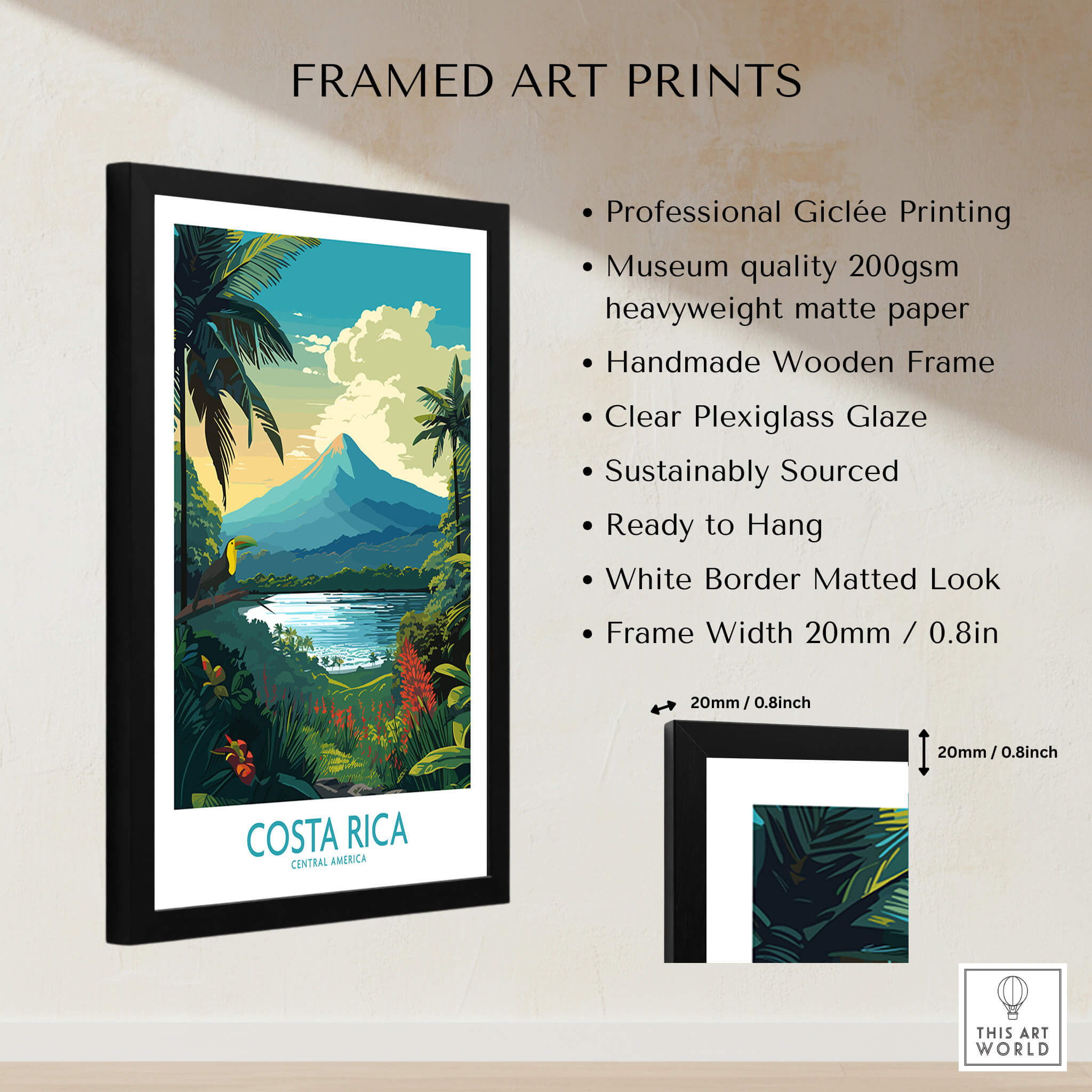 Costa Rica Wall Art | Modern Style framed print showcasing Arenal Volcano with lush landscapes and a professional finish.