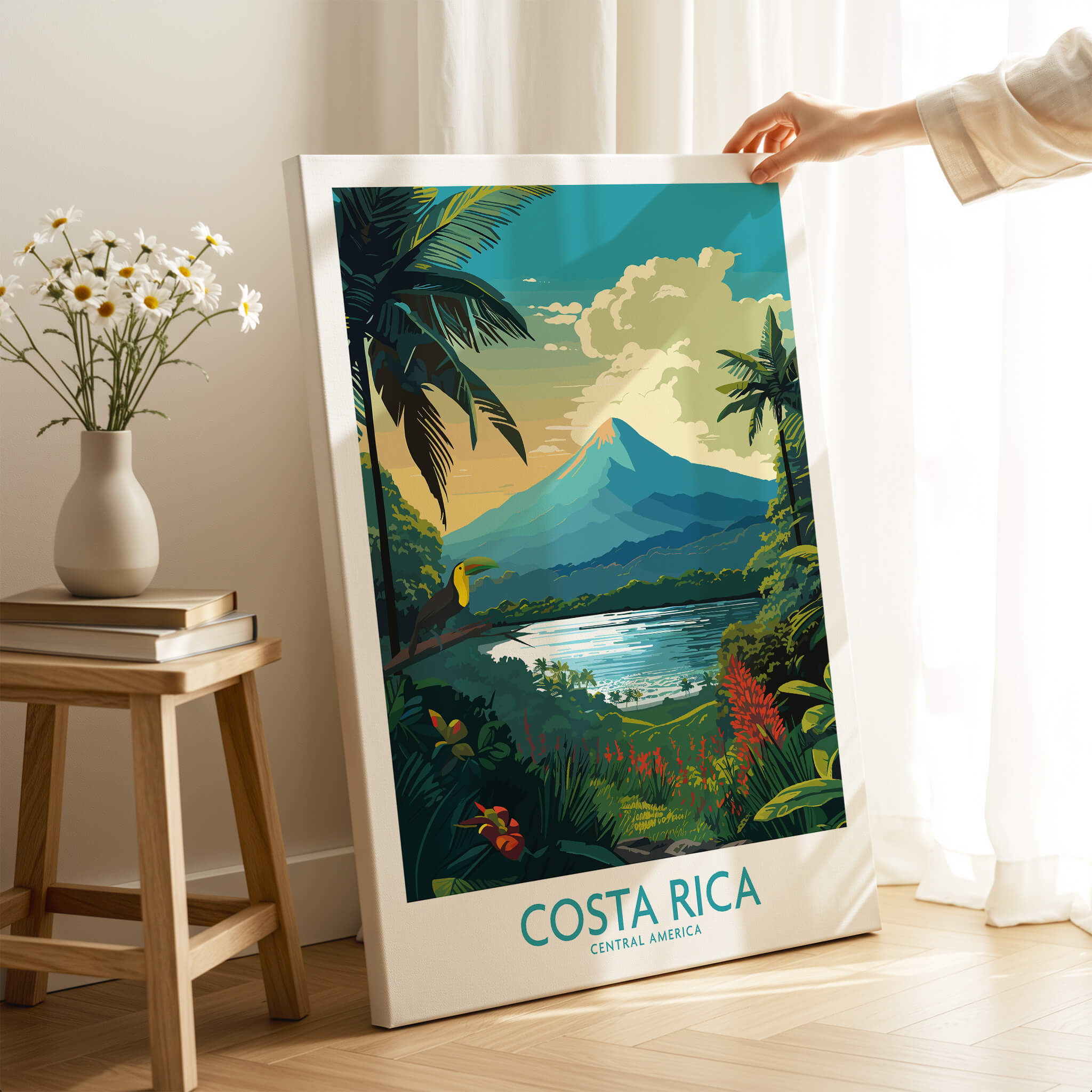 Costa Rica Wall Art | Modern Style featuring Arenal Volcano and lush landscapes in vibrant colors.