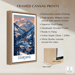 Courchevel Ski Print - France framed canvas print with wooden frame and stunning mountain scenery.