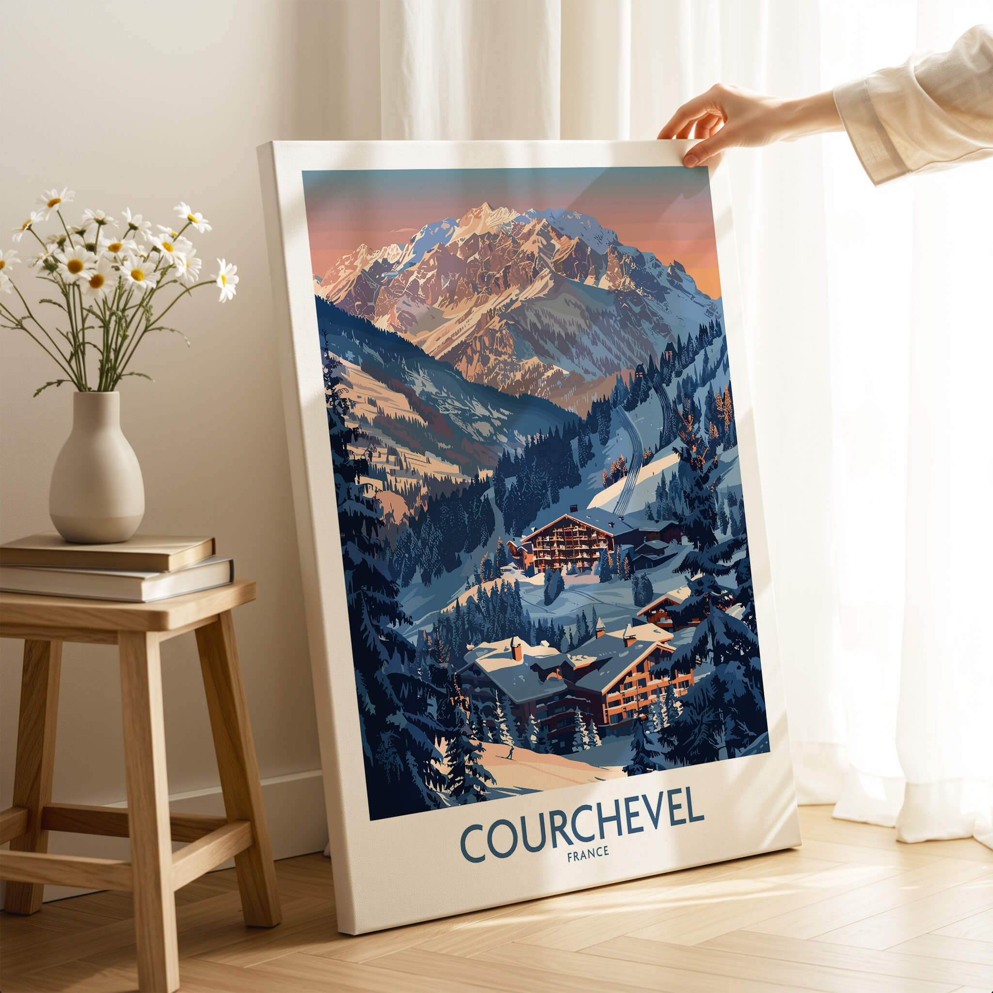 Courchevel Ski Print - France showcasing a stunning ski scene in the French Alps, perfect for home decor.