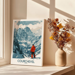 Courchevel Wall Art featuring a skier in the French Alps, perfect for adding elegance to any room.