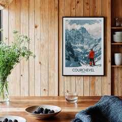 Courchevel Wall Art showcasing a skier in the beautiful French Alps, perfect for adding elegance to any room.