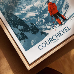 Stunning Courchevel Wall Art featuring a skier in the French Alps, showcasing elegance and adventure.