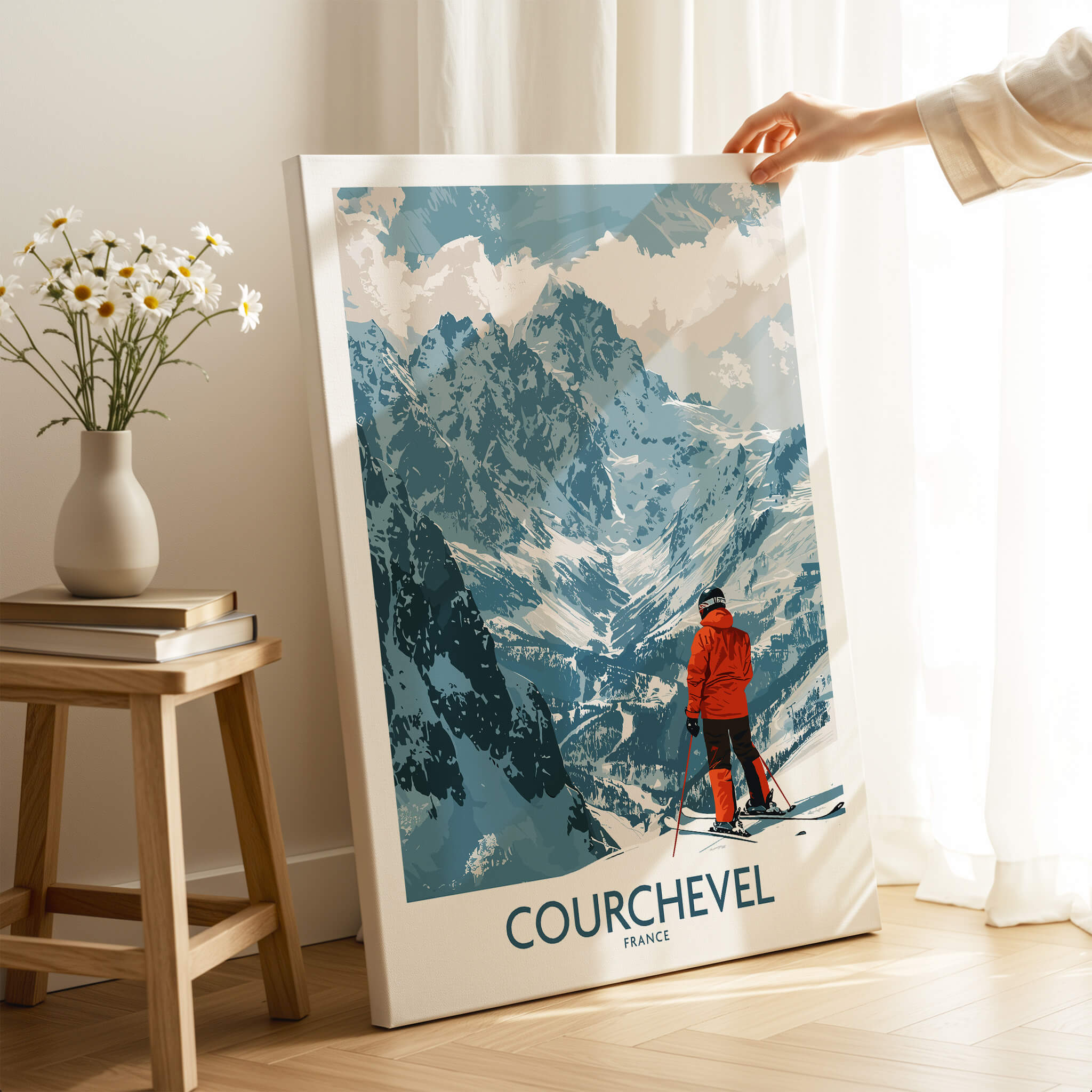 Courchevel Wall Art featuring a skier in the French Alps, capturing elegance and adventure in stunning design.