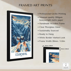 Courchevel Poster France framed art print showcasing a stunning ski scene with professional Giclée printing.