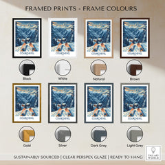 Framed Courchevel Poster France available in various frame colors including black, white, natural, and brown.