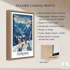 Framed Courchevel Poster France showcasing stunning ski landscapes and quality Giclée printing on a wooden frame.
