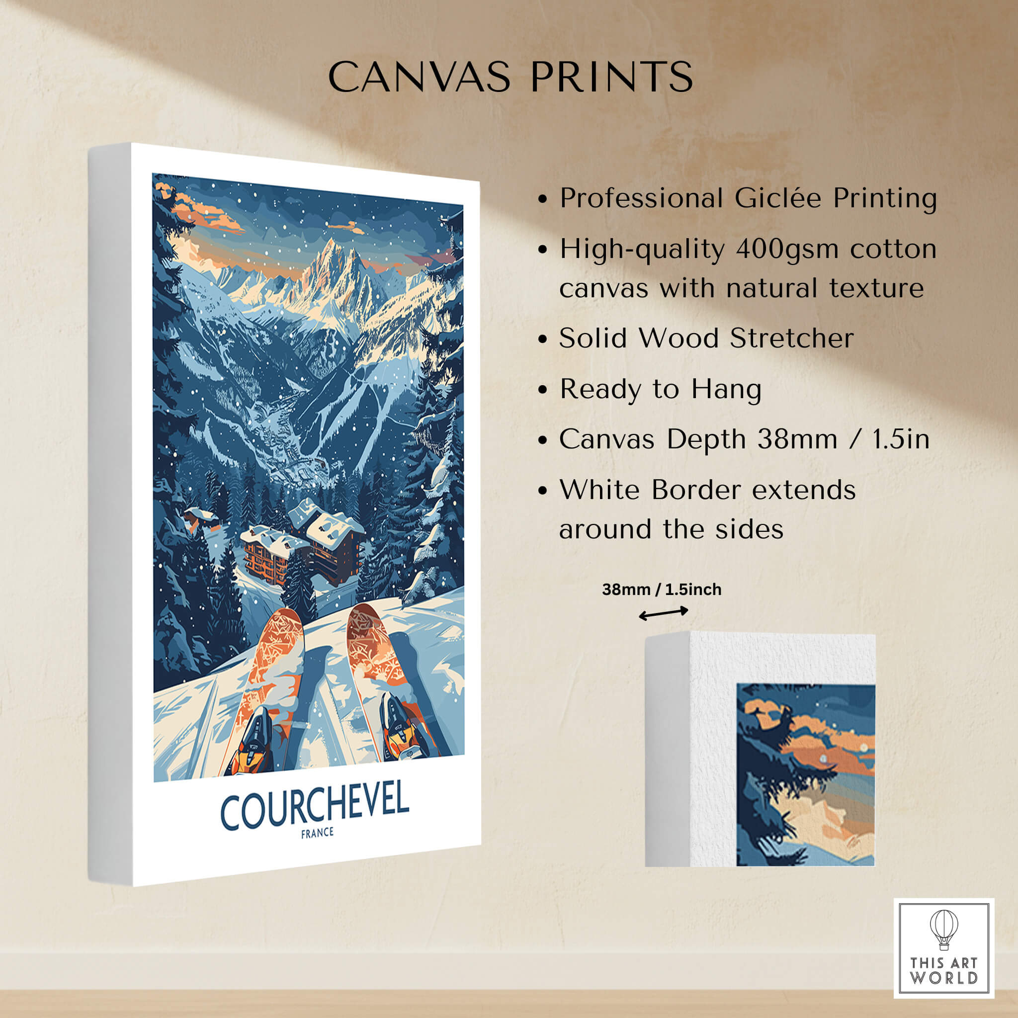 Courchevel Poster France canvas print showcasing stunning ski landscapes ready to hang