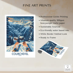 Courchevel Poster France showcasing stunning mountain landscapes and skiers, perfect for home decor.