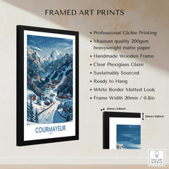 Courmayeur Ski Print - Italy framed art print showcasing snowy slopes and mountains in vibrant colors.