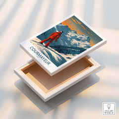 Courmayeur Wall Art Print - Italy showcasing a skier on a snowy mountain in Courmayeur, perfect for ski enthusiasts.