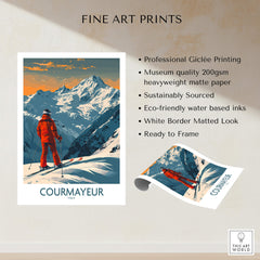 Courmayeur Wall Art Print - Italy showcasing a skier with mountains in the background, perfect for ski enthusiasts.