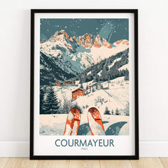 Courmayeur Print Italy ski poster featuring stunning mountains and winter scenery.
