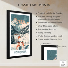 Courmayeur Print Italy framed art print featuring a snowy mountain landscape and ski theme.