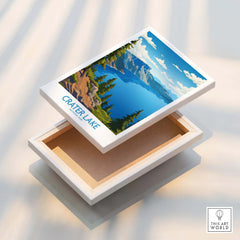 Crater Lake National Park wall art print in floating canvas frame, vibrant blue lake scene