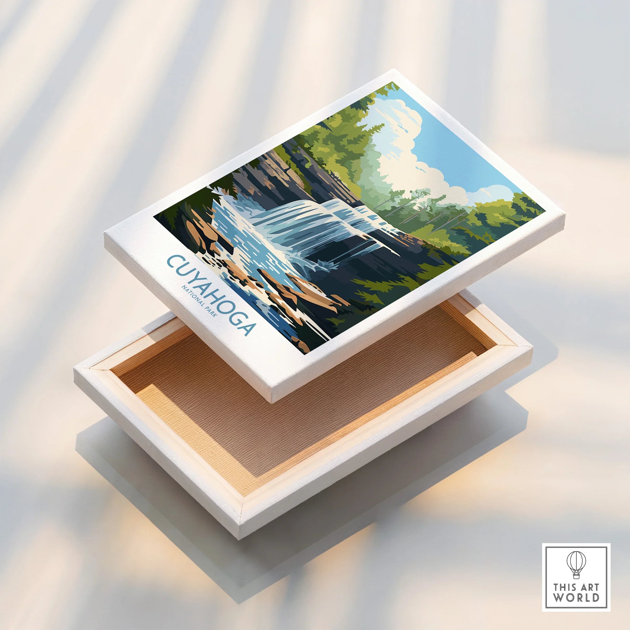 Cuyahoga National Park waterfall canvas print with floating frame edge detail.