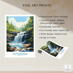 Cuyahoga National Park art print featuring a scenic waterfall and forest landscape.