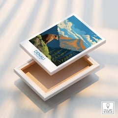 Denali National Park canvas wall art featuring a bear, mountain view, and scenic forest.