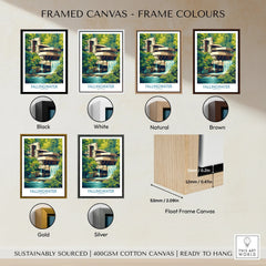 Fallingwater art print in black, white, natural, brown, gold, and silver frames — ready to hang wall decor